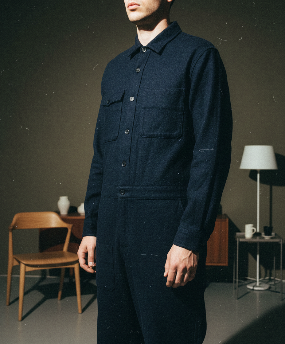 MIOSMOKEYのダークネイビー、ワークテイストジャンプスーツ。サイズ46。