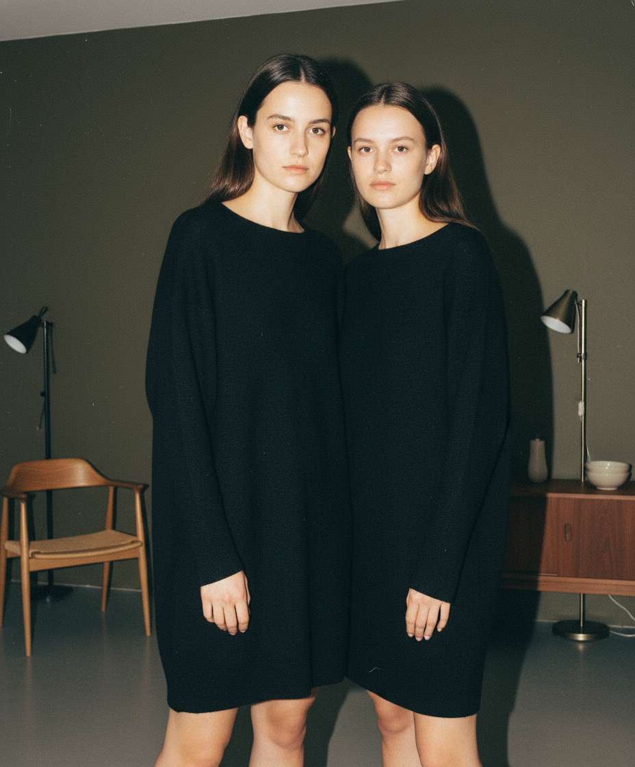 ENFÖLDのオーバーサイズドロップショルダーニットドレス。マットなブラックカラー。サイズ38。