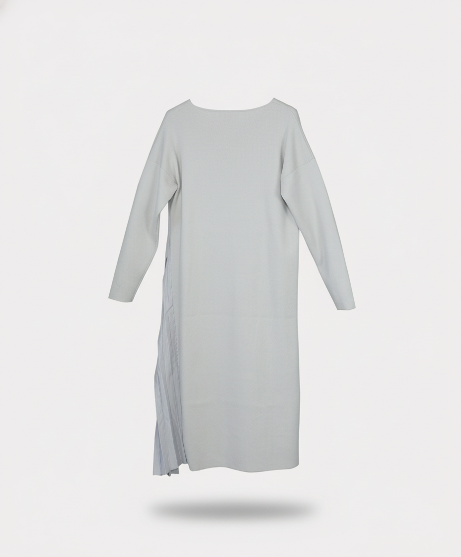 ELENDEEK Asymmetrical Pleated Knit Dress (Size F), Light Blue