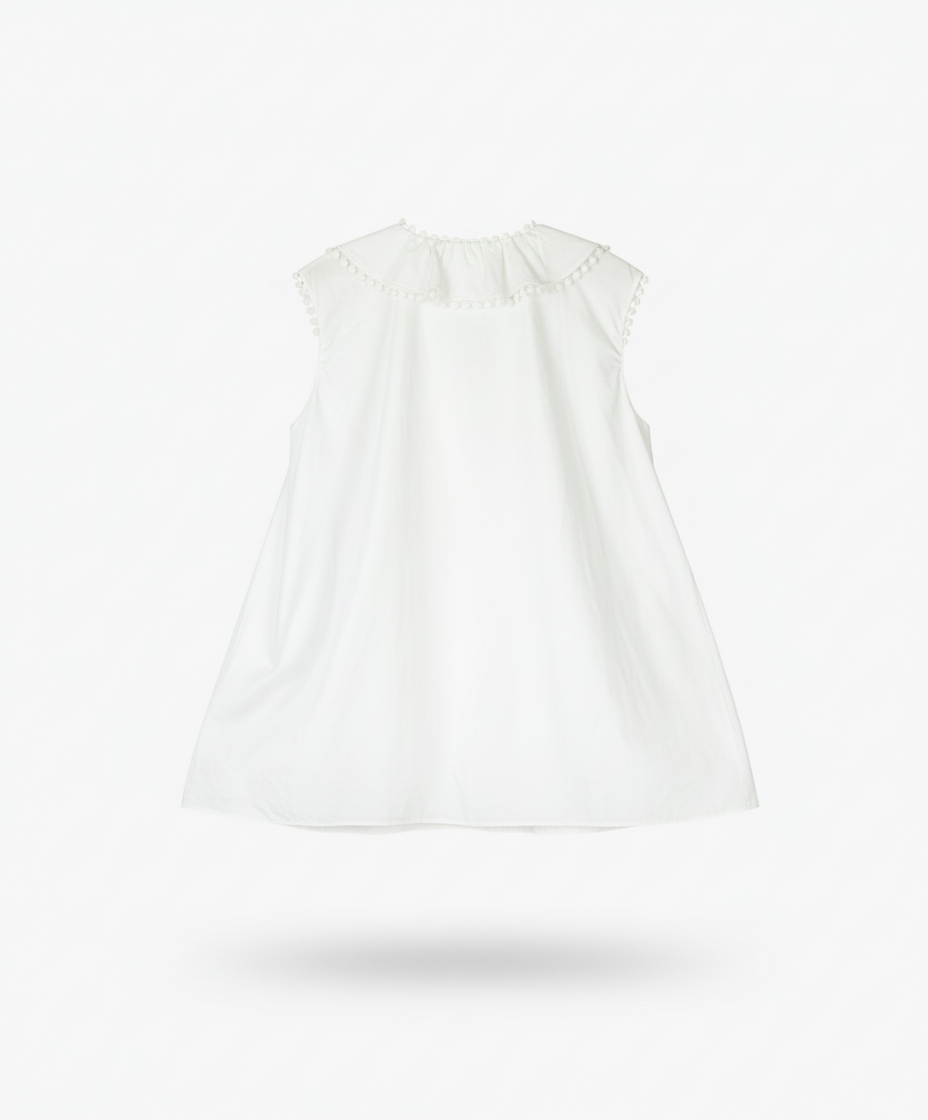 Chloé Pom-Pom Trim Ruffle Sleeveless Blouse 38 White