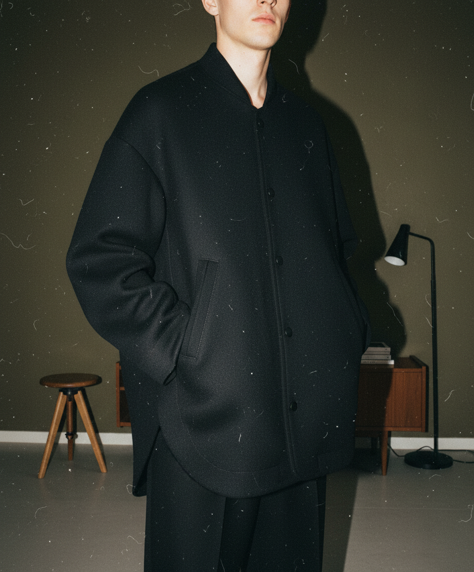 UJOH Oversized Wool Baseball Jacket F Black