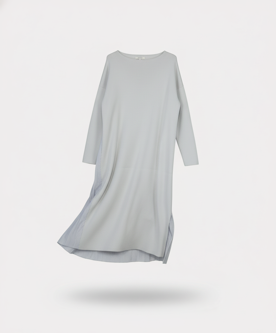 ELENDEEK Asymmetrical Pleated Knit Dress (Size F), Light Blue