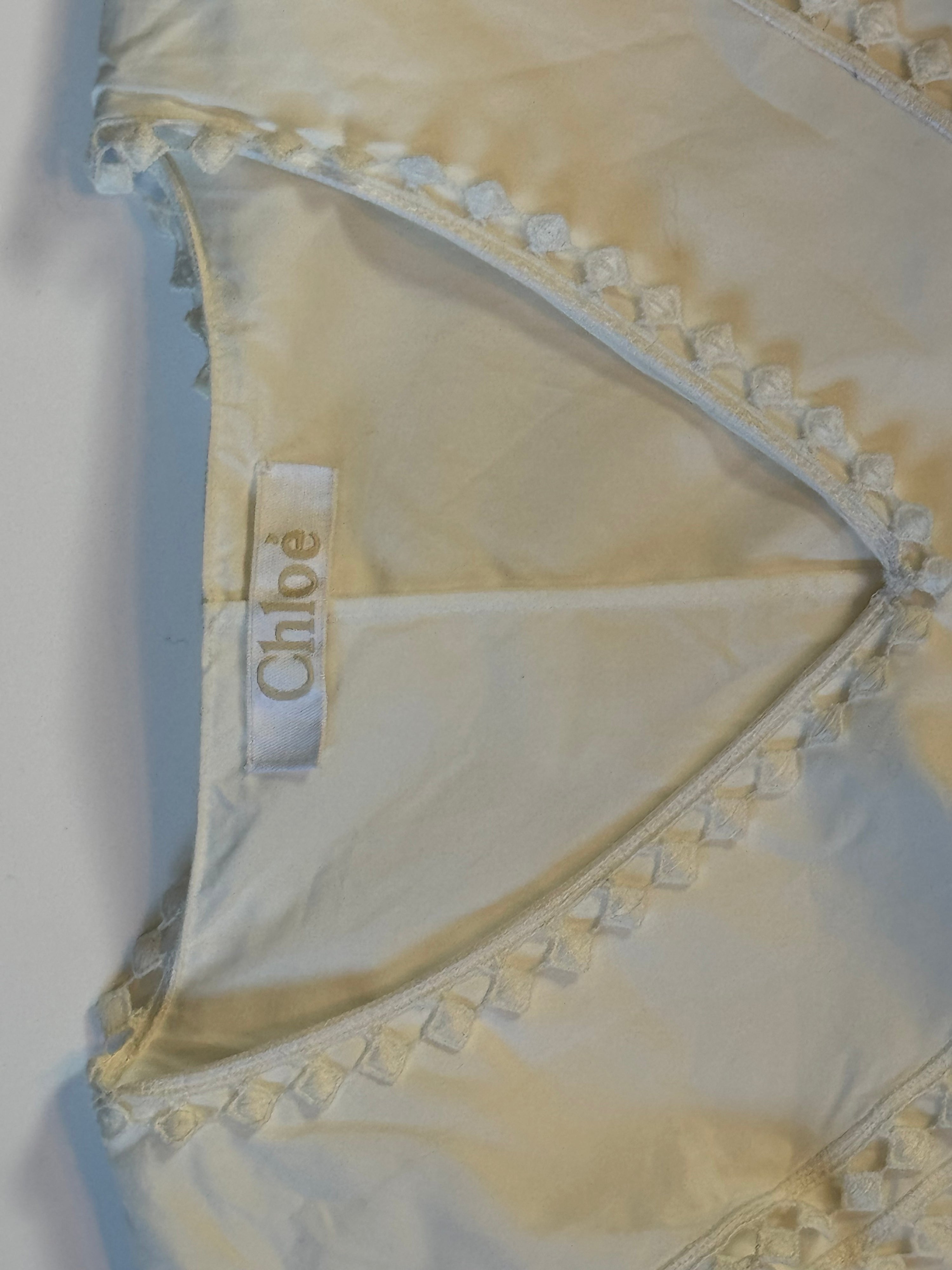 Chloé Pom-Pom Trim Ruffle Sleeveless Blouse 38 White