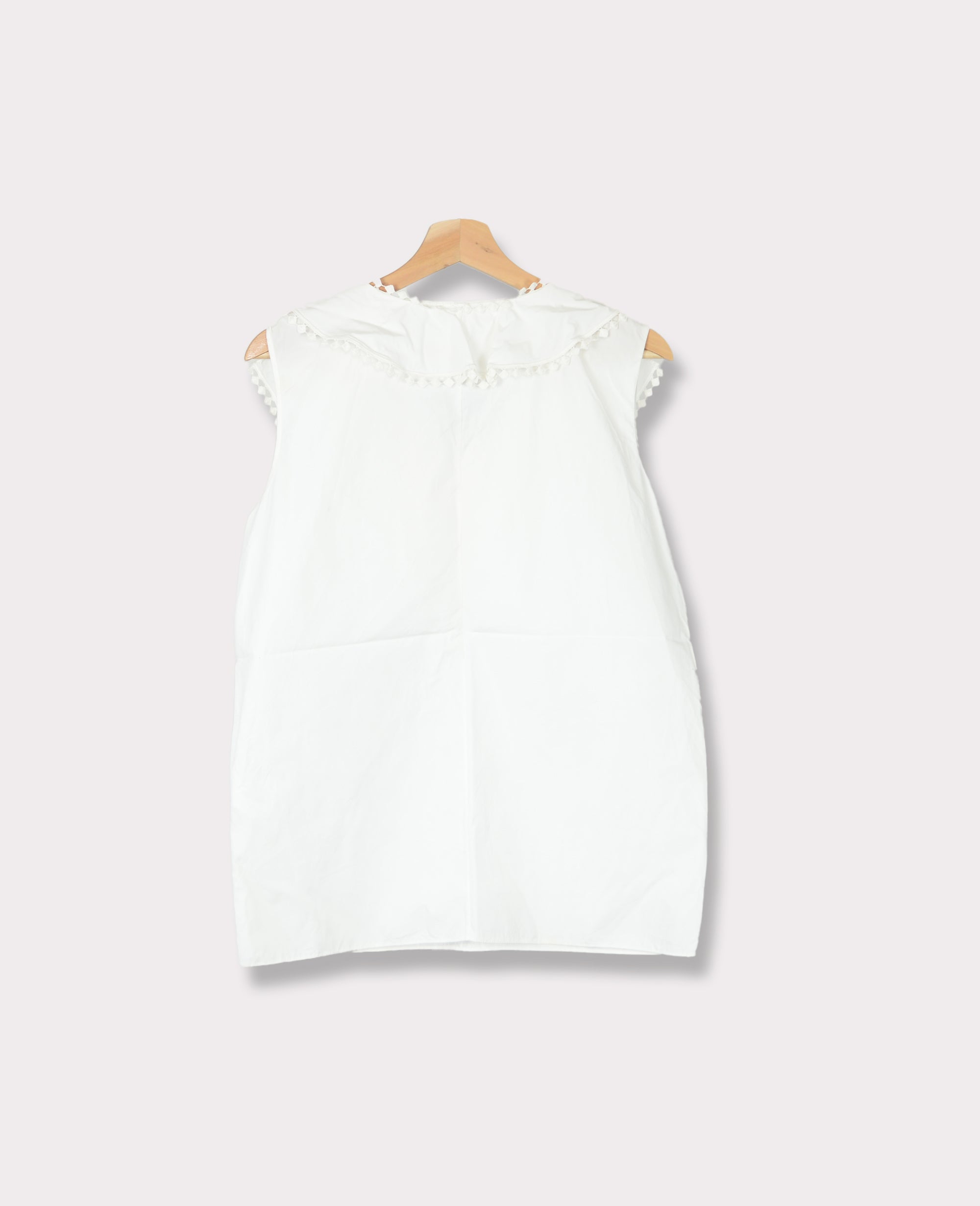 Chloé Pom-Pom Trim Ruffle Sleeveless Blouse 38 White