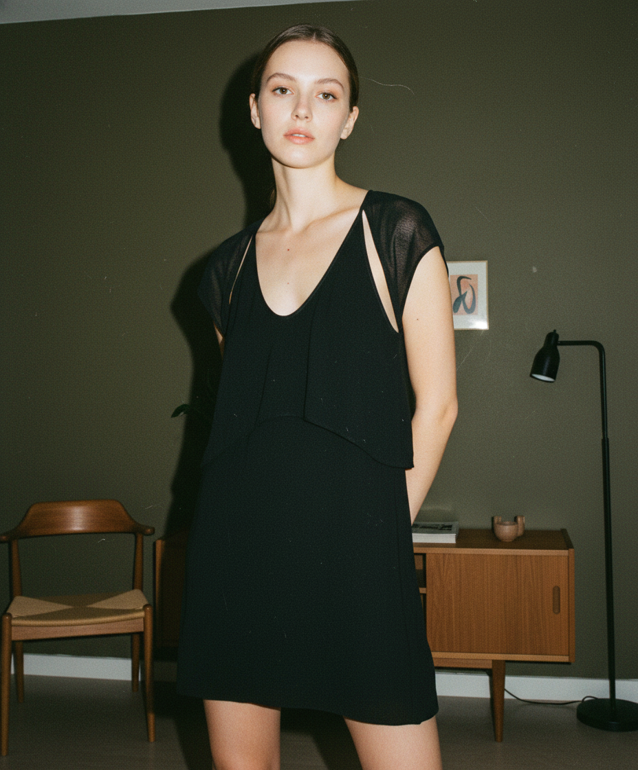 Alexander Wangのアシンメトリーなカットアウトデザインが特徴的なブラックのロングチュニック。