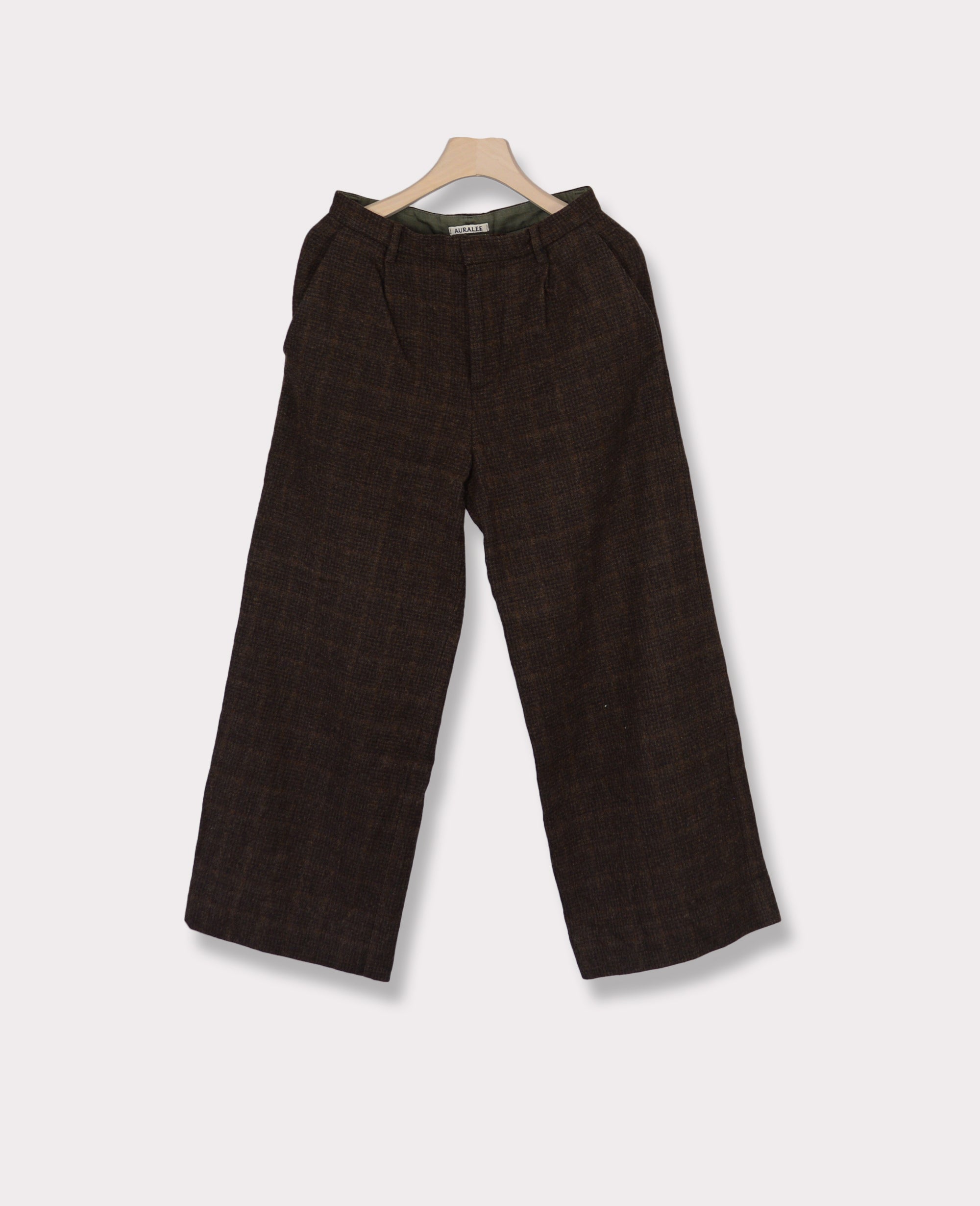 AURALEE Double Pleated Wide Leg Trousers M Dark Brown