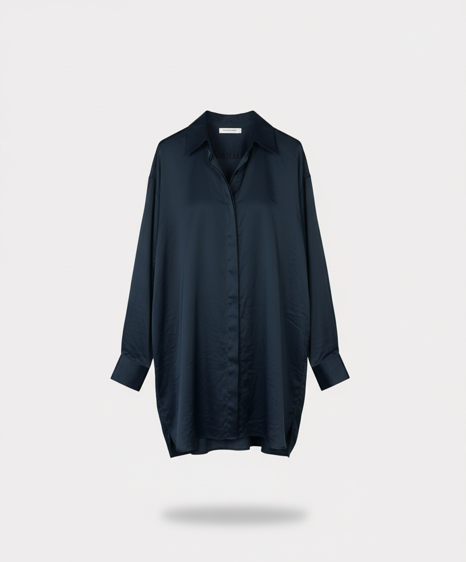 Maison Margiela Oversized Satin Shirt L Deep Navy