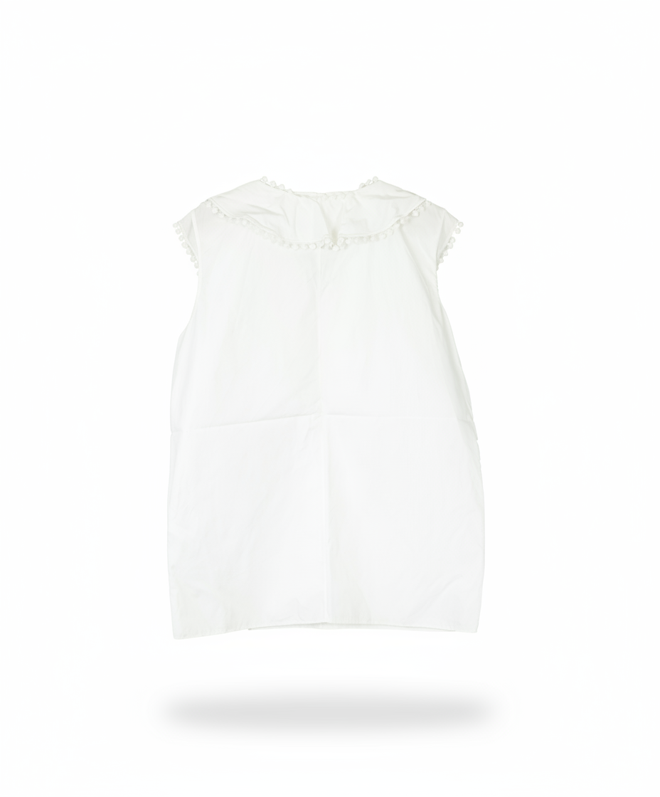 Chloé Pom-Pom Trim Ruffle Sleeveless Blouse 38 White