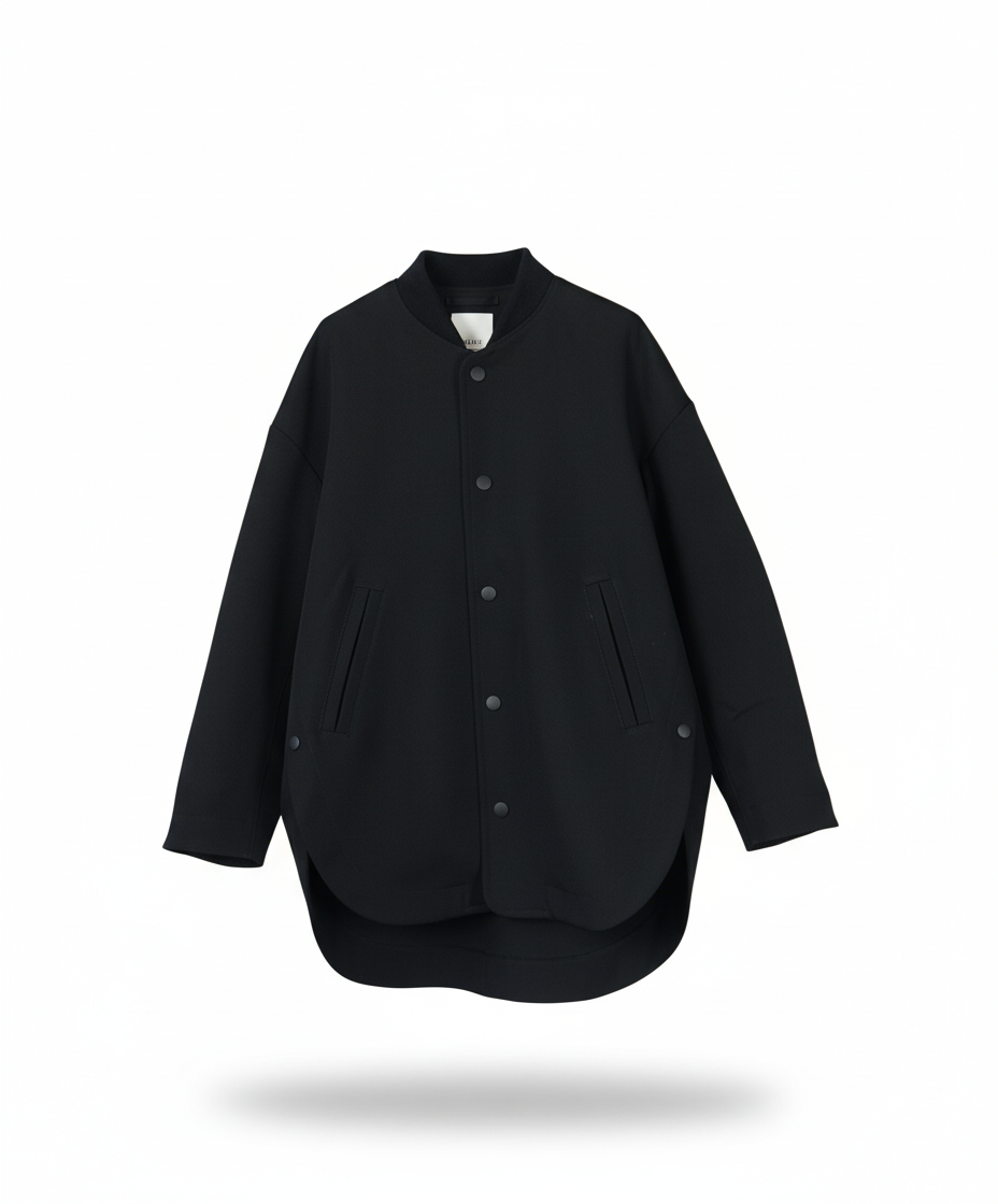UJOH Oversized Wool Baseball Jacket F Black
