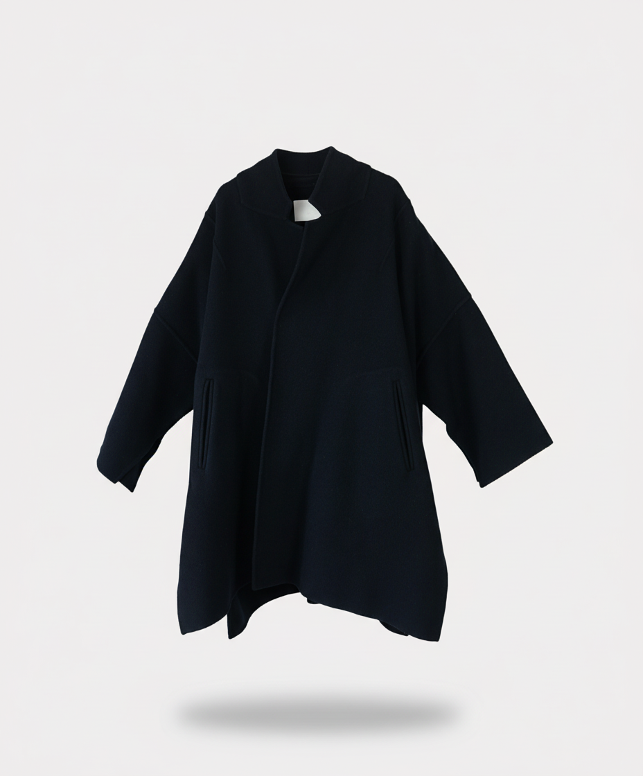 rito Wool Melton Cape Coat 38 Navy
